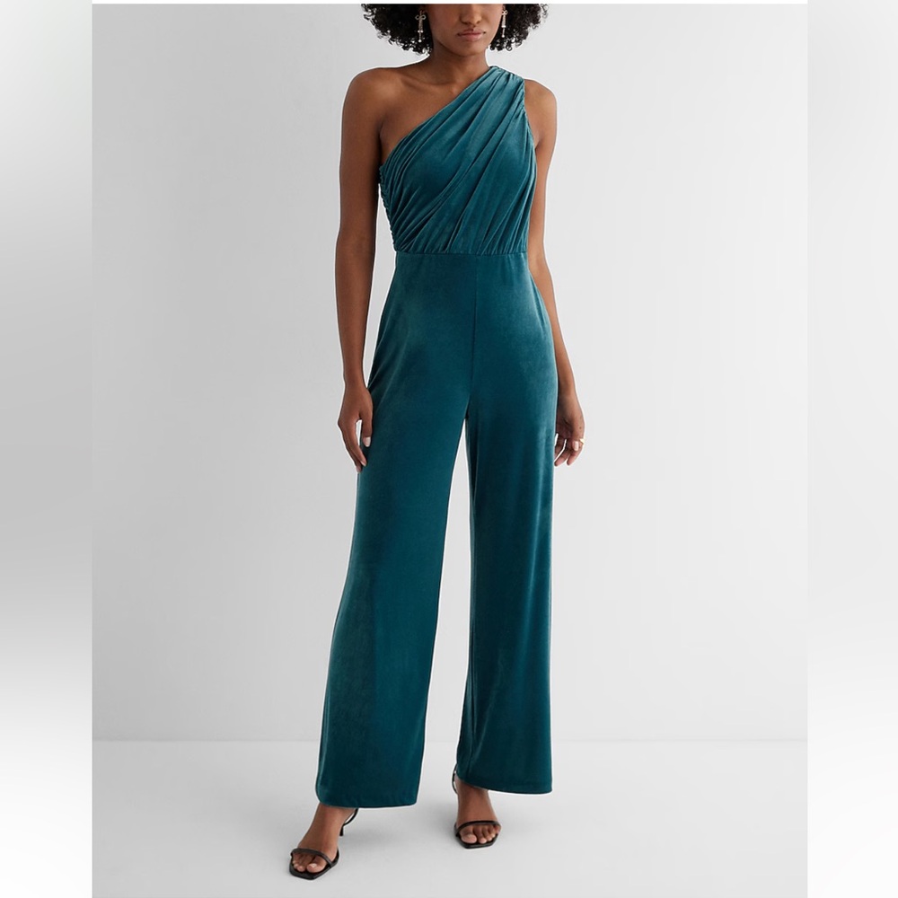 Express Teal One-Shoulder Jumpsuit